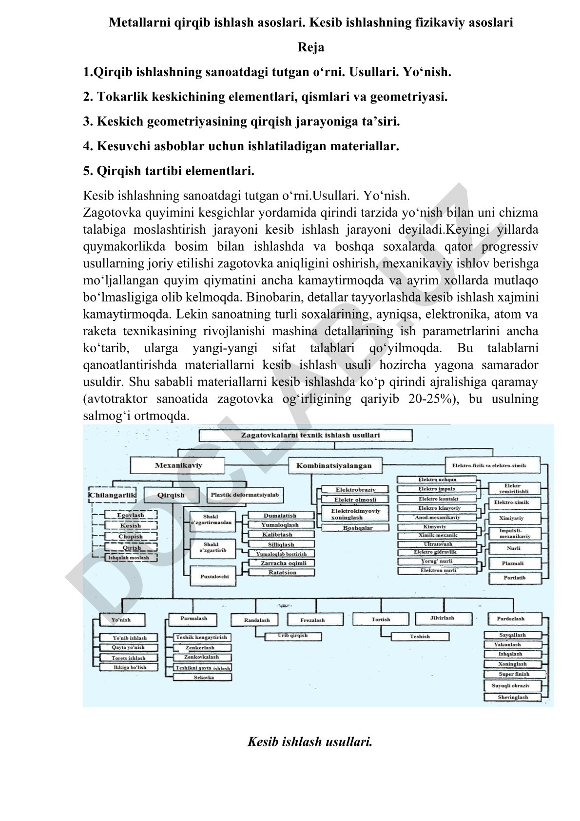 Metallarni qirqib ishlash asoslari va kesuvchi asboblar