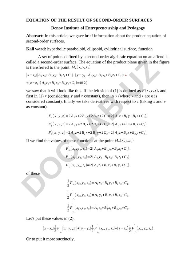 Equation of the result of second-order surfaces