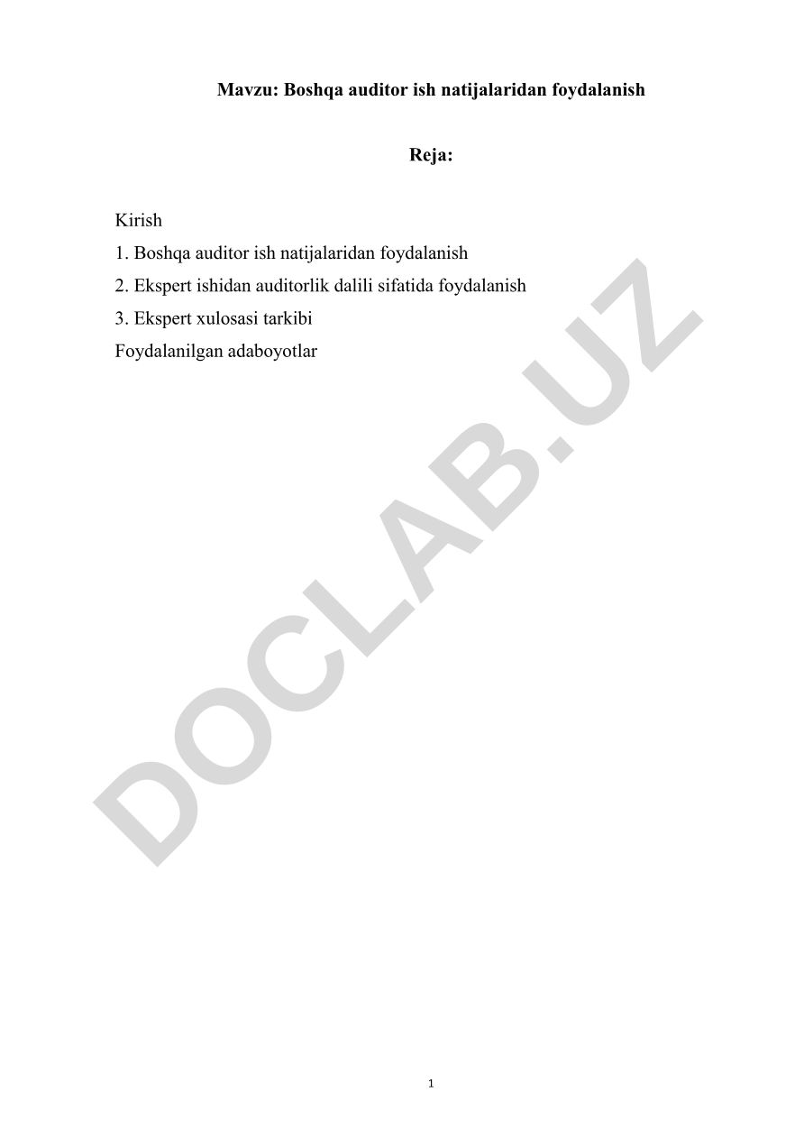Boshqa auditor ish natijalaridan foydalanish