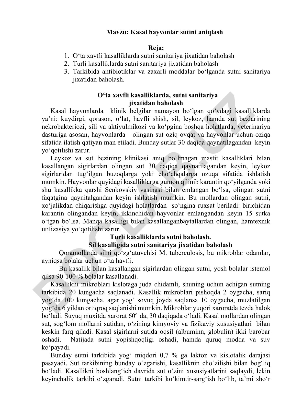 Kasal hayvonlar sutini aniqlash