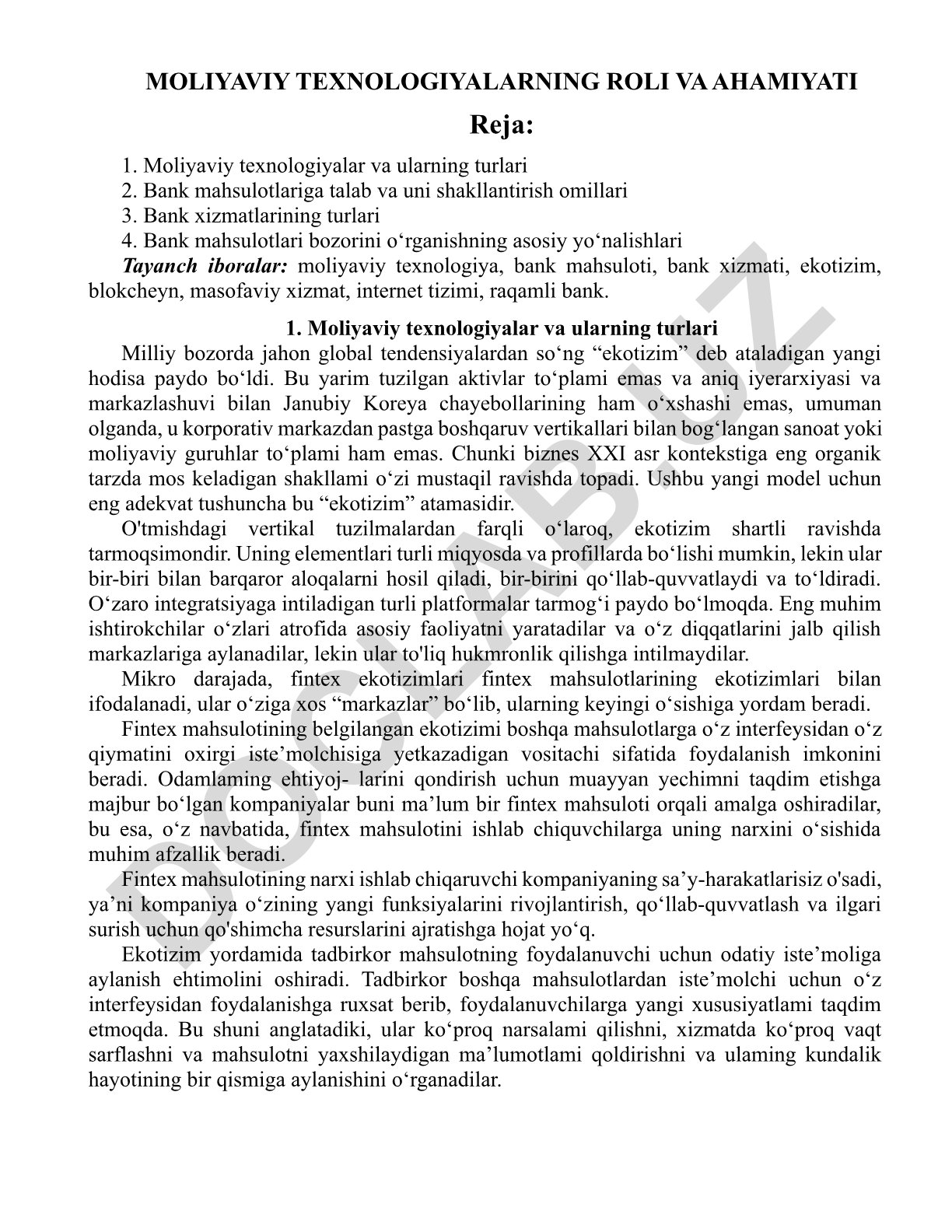 Moliyaviy texnologiyalarning roli va ahamiyati