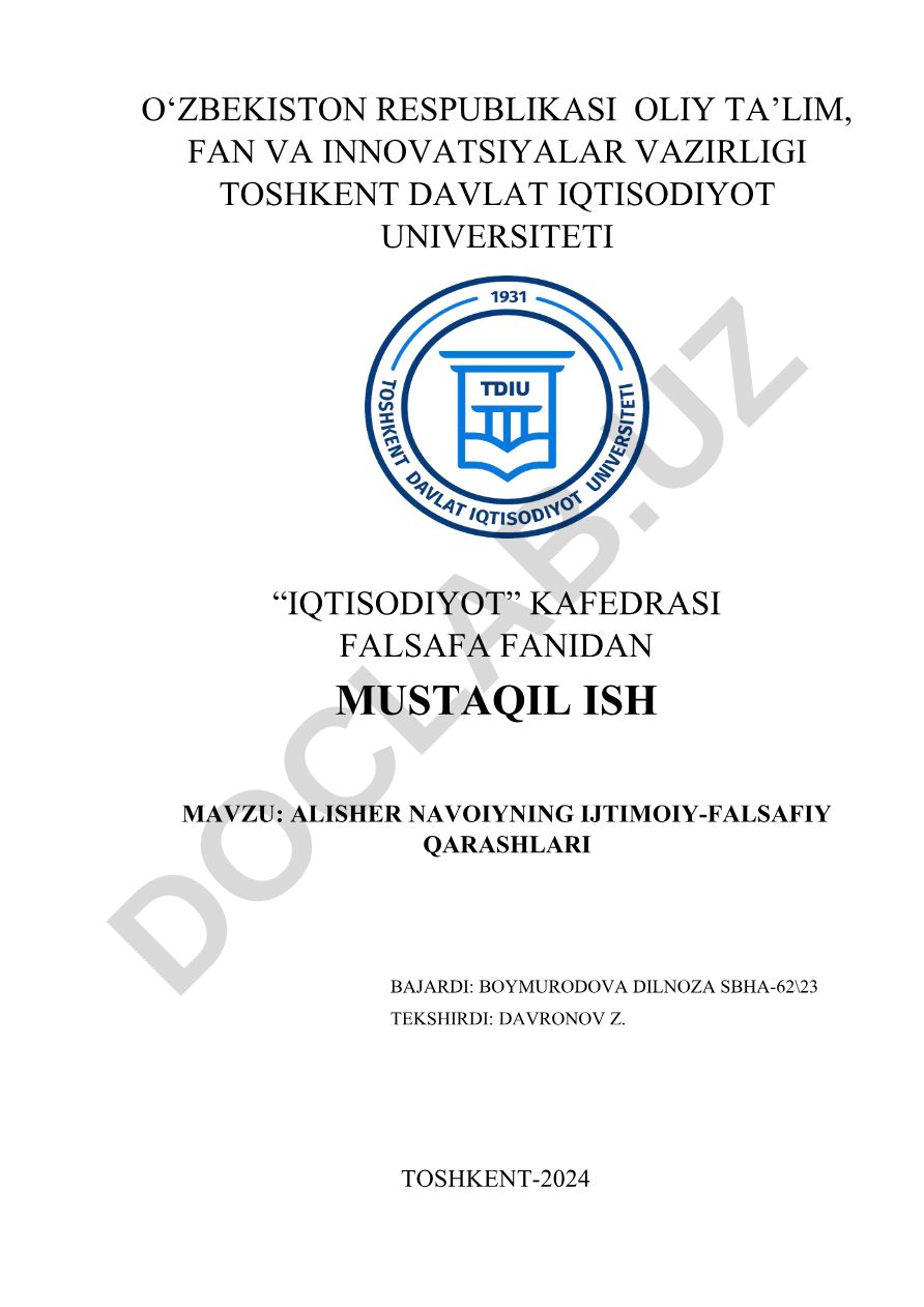 Alisher Navoiyning ijtimoiy-falsafiy qarashlari