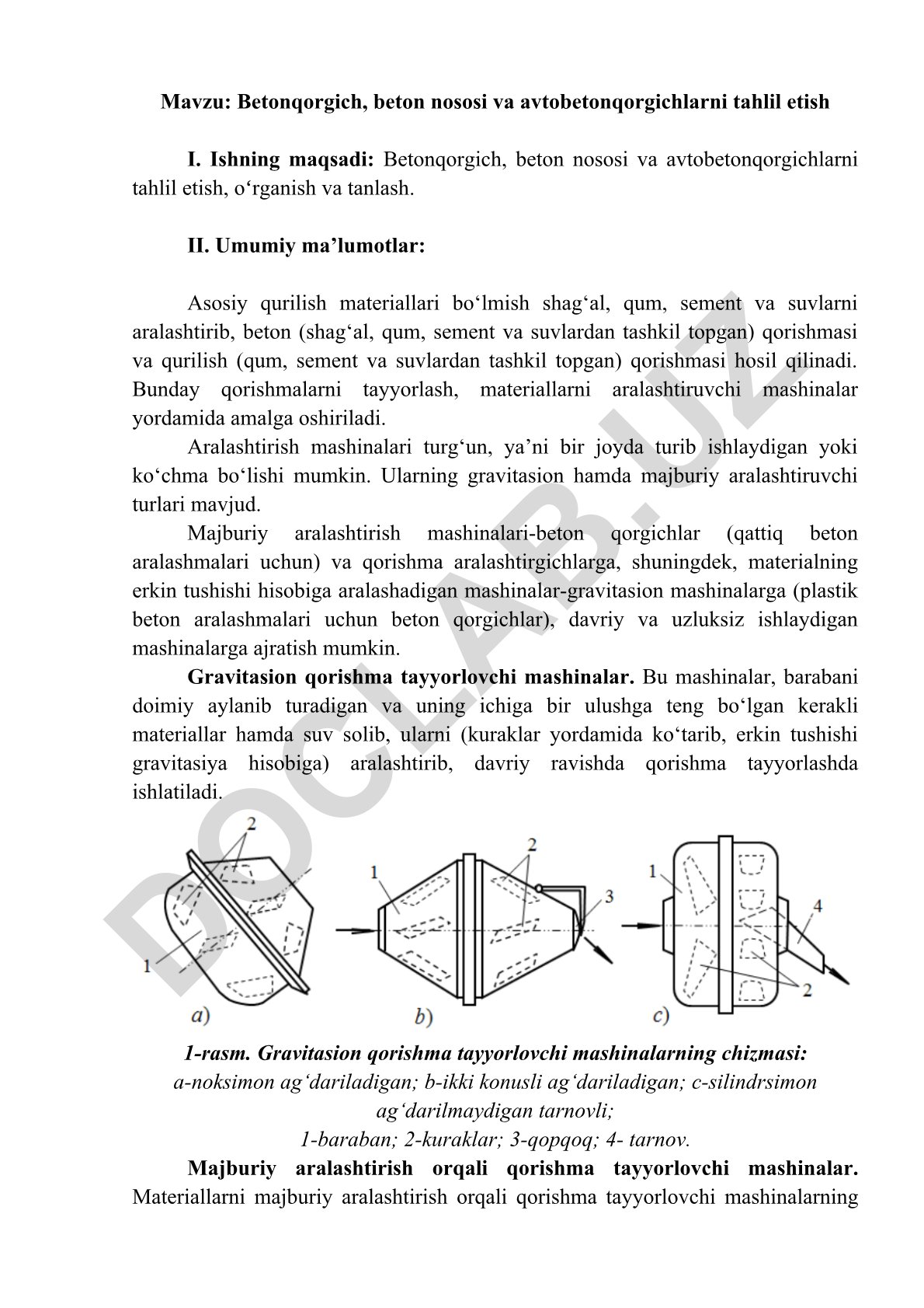 Betonqorgich, beton nososi va avtobetonqorgichlarni tahlil etish