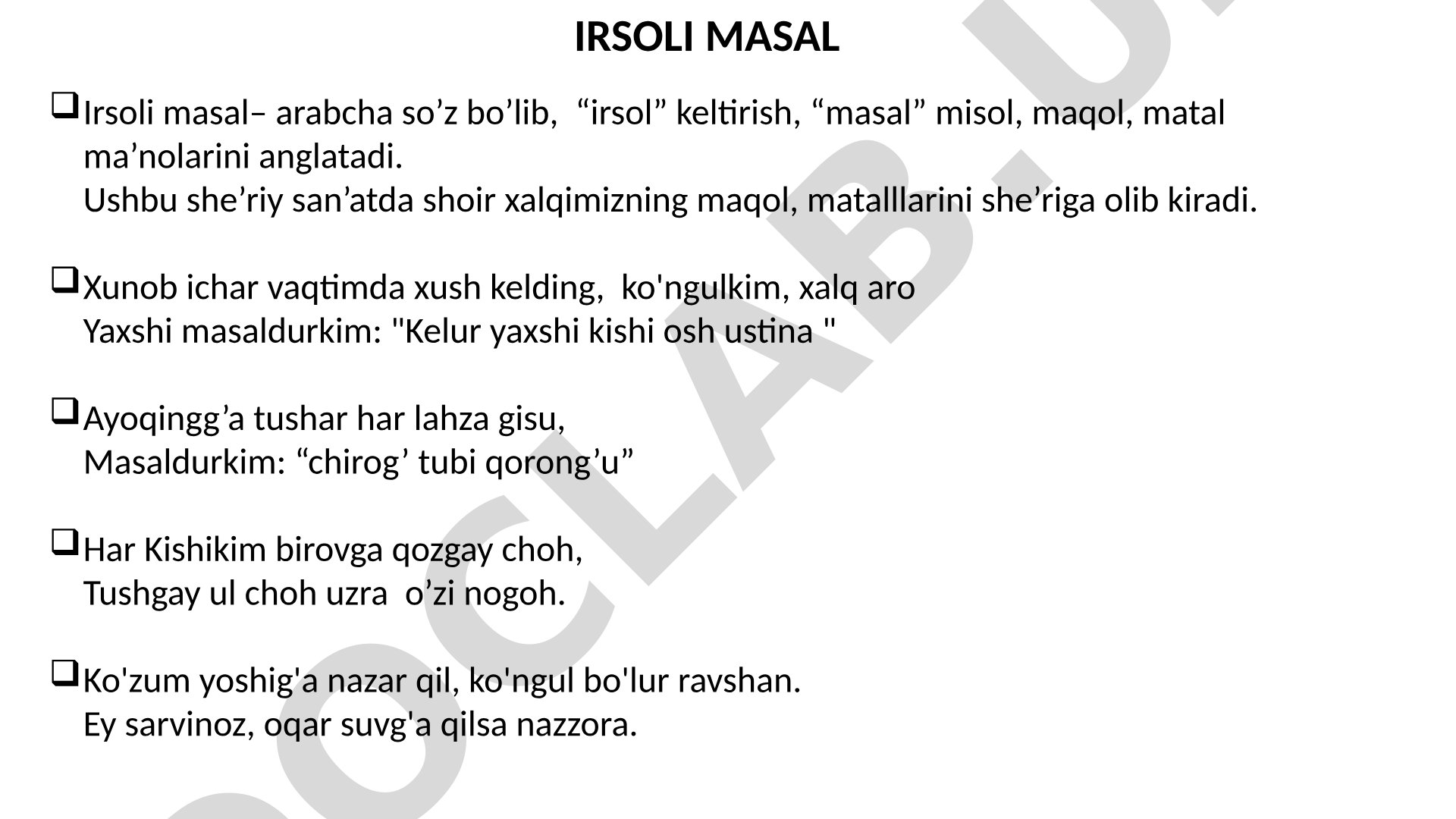 Irsoli masal she'riy san'ati