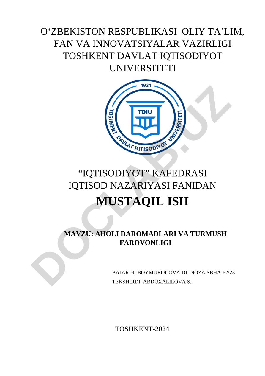 Aholi daromadlari va turmush farovonligi