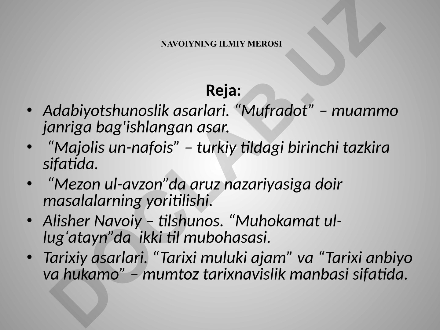 Alisher Navoiyning ilmiy merosi