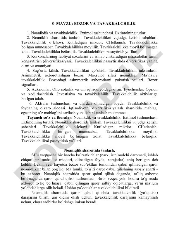 Bozor va tavakkalchilik