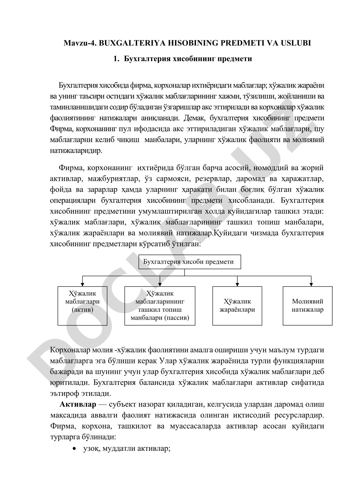 Buxgalteriya hisobining predmeti va uslubi