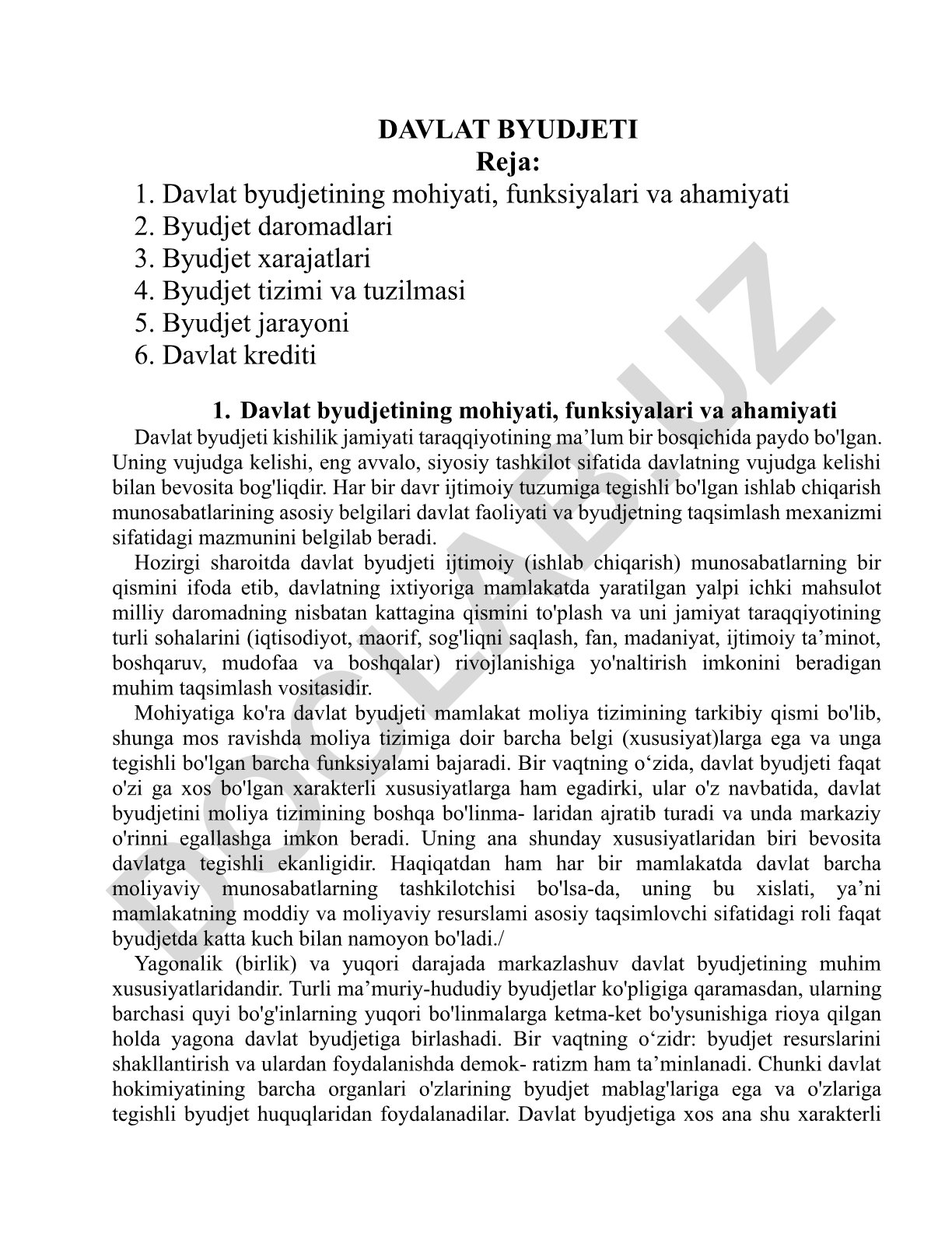 Davlat byudjetining mohiyati, funksiyalari va ahamiyati