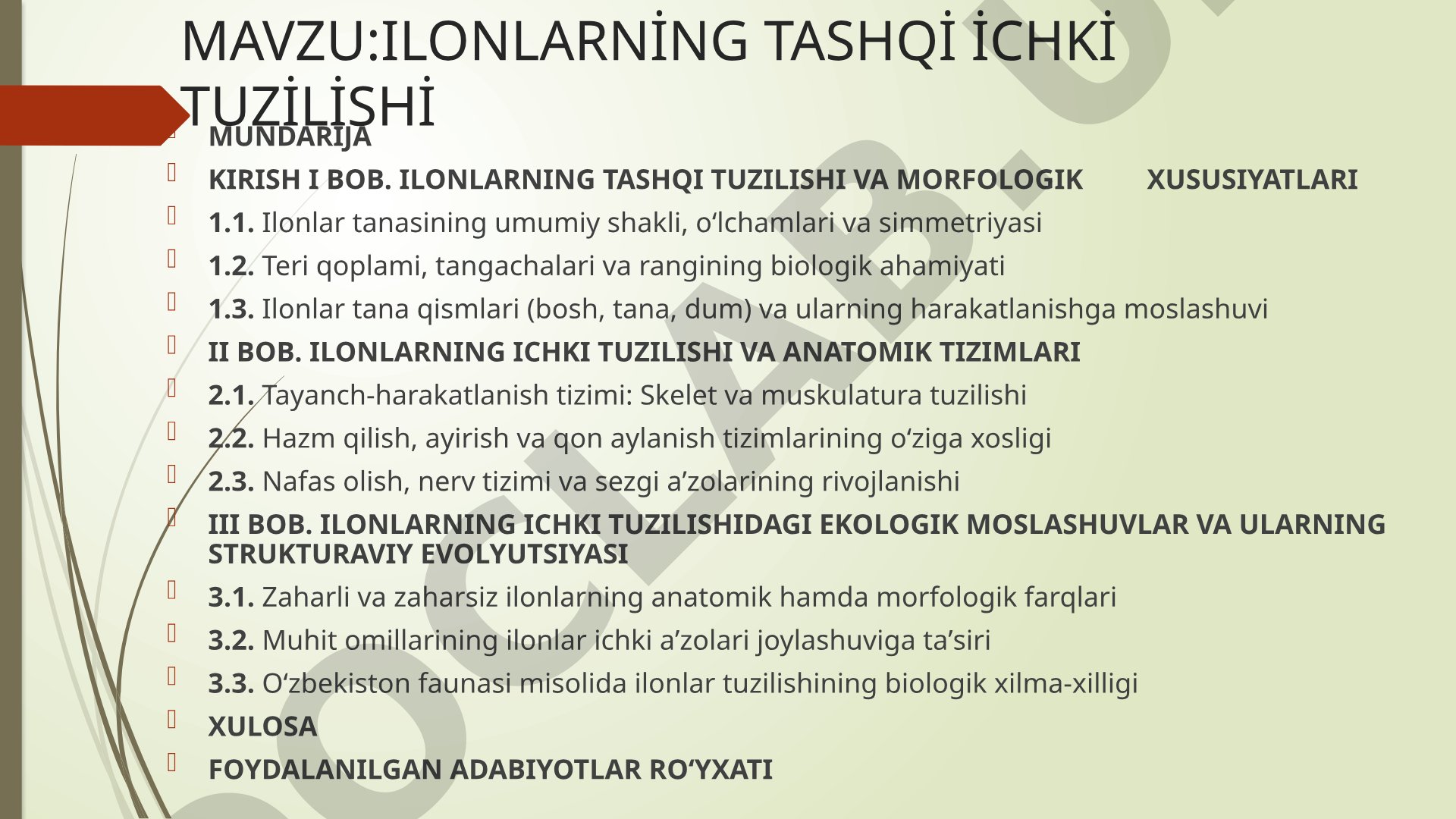 ILONLARNİNG TASHQİ İCHKİ TUZİLİSHİ