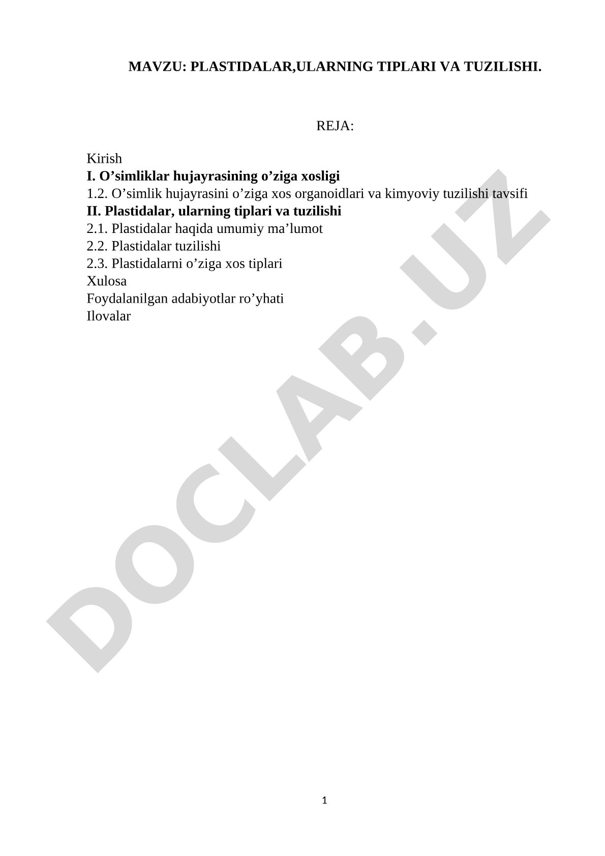 Plastidalar, ularning tiplari va tuzilishi