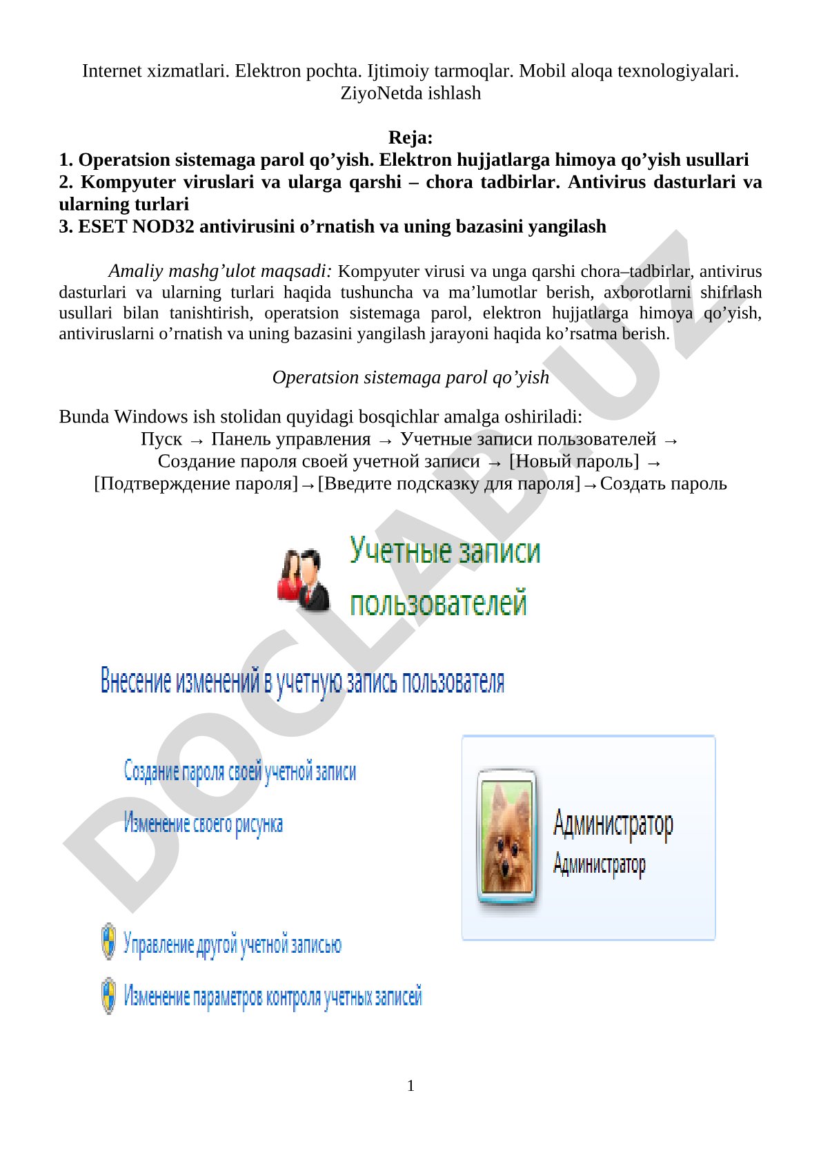 Internet xizmatlari. Elektron pochta. Ijtimoiy tarmoqlar. Mobil aloqa texnologiyalari. ZiyoNetda ishlash
