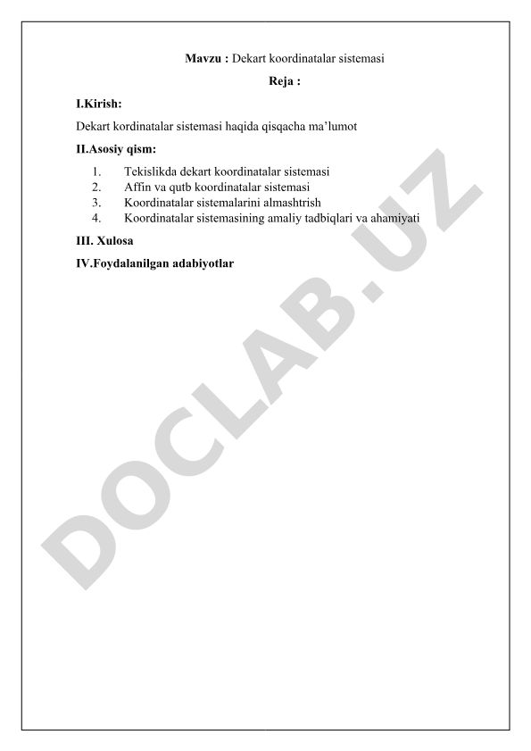 Dekart koordinatalar sistemasi