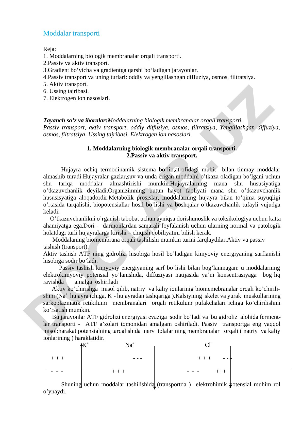 Moddalarning biologik membranalar orqali transporti