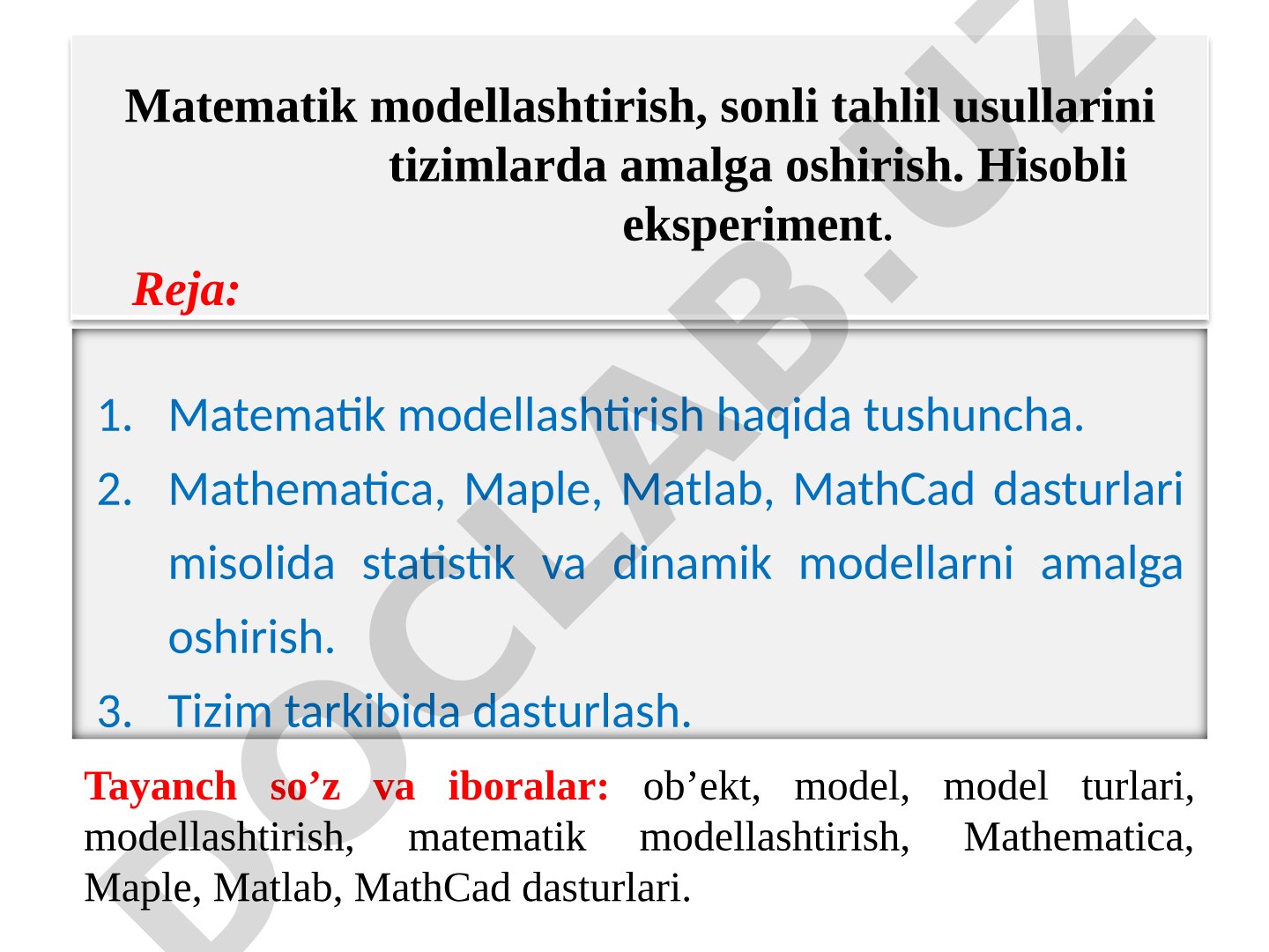 Matematik modellashtirish va avtomatlashtirilgan loyihalash tizimlari