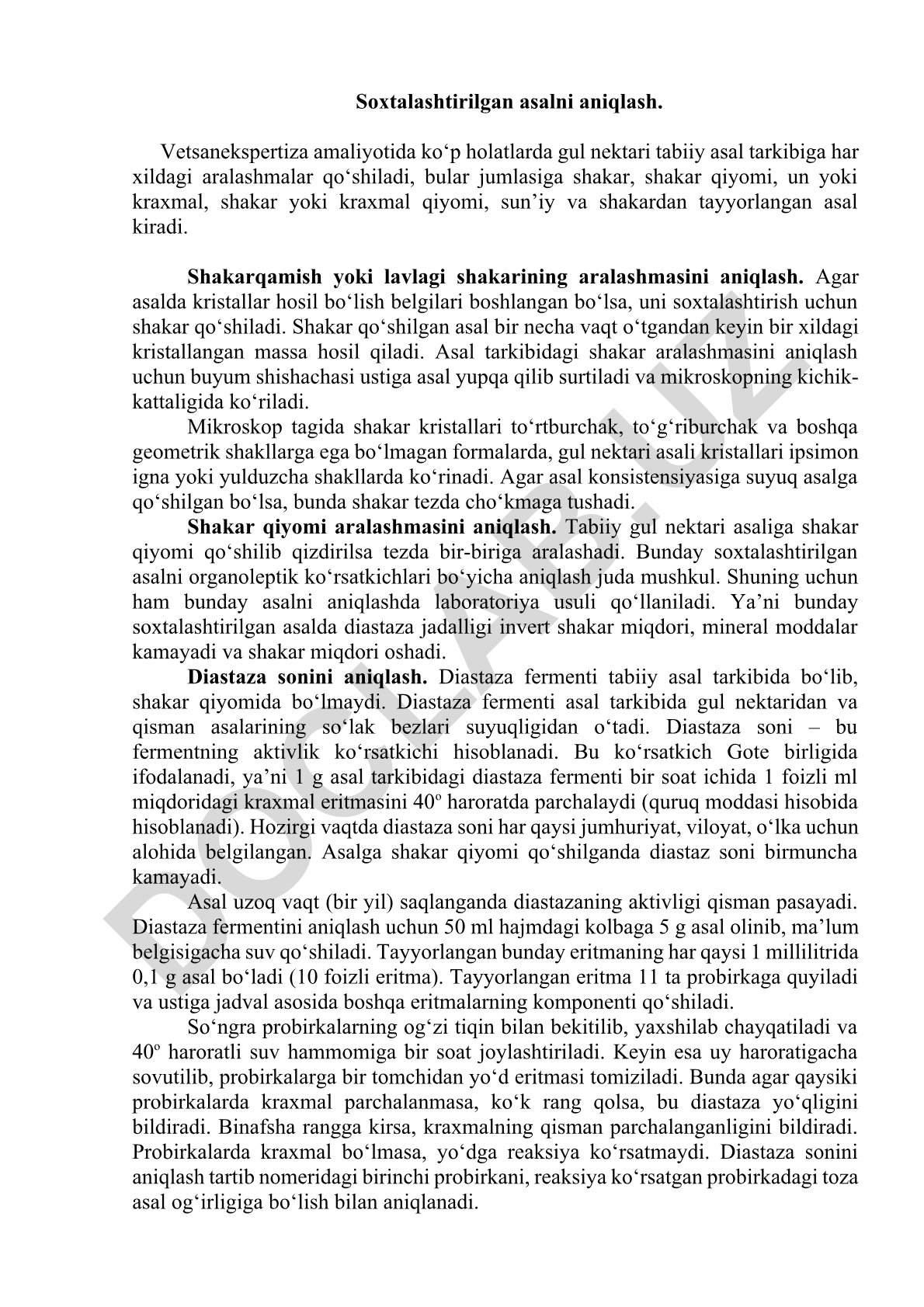 Soxtalashtirilgan asalni aniqlash usullari
