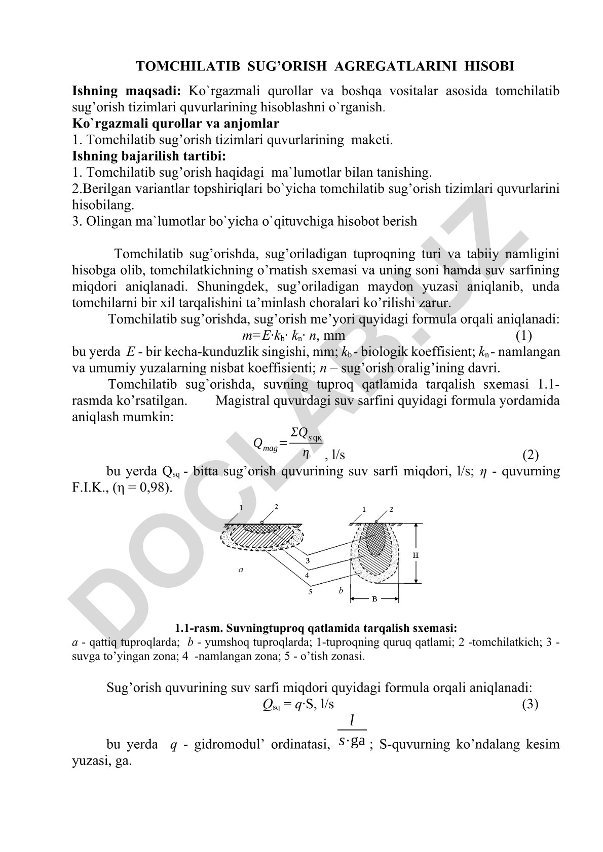 Tomchilatib sug'orish agregatlarini hisobi