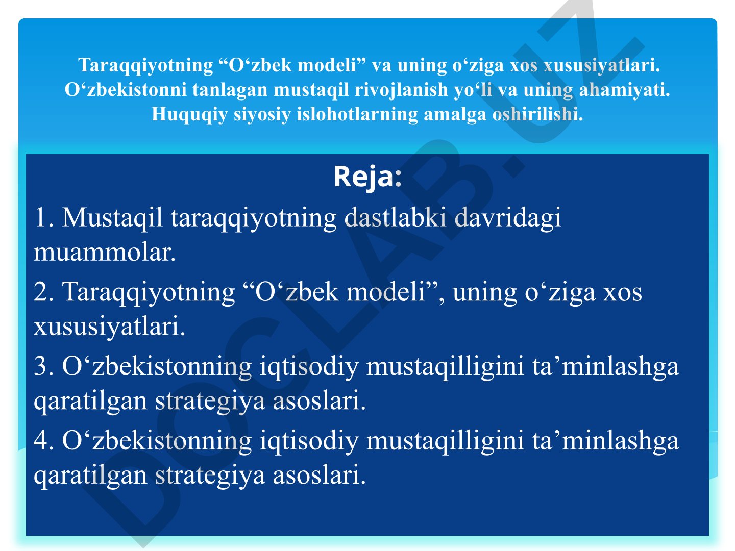 Taraqqiyotning “O‘zbek modeli” va uning o‘ziga xos xususiyatlari