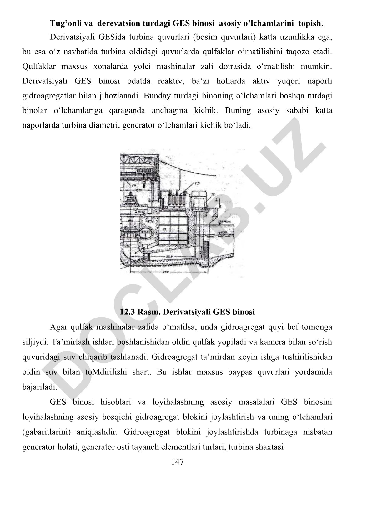 Derivatsiyali GES binosi o'lchamlarini aniqlash