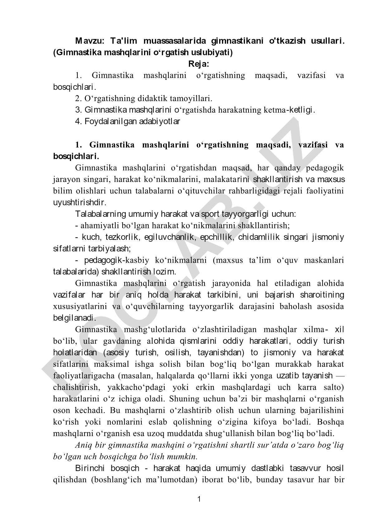 Ta'lim muassasalarida gimnastikani o'tkazish usullari