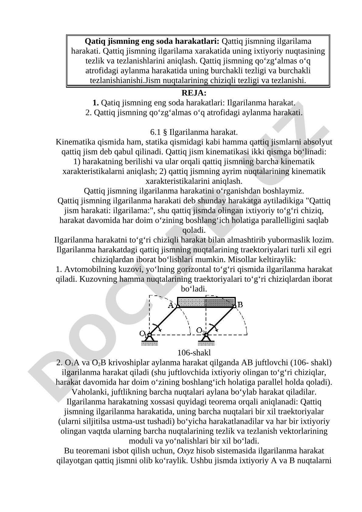 Qattiq jismning ilgarilanma va aylanma harakati