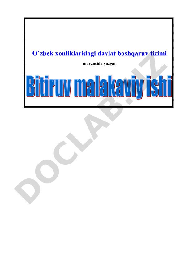O'zbek xonliklaridagi davlat boshqaruv tizimi