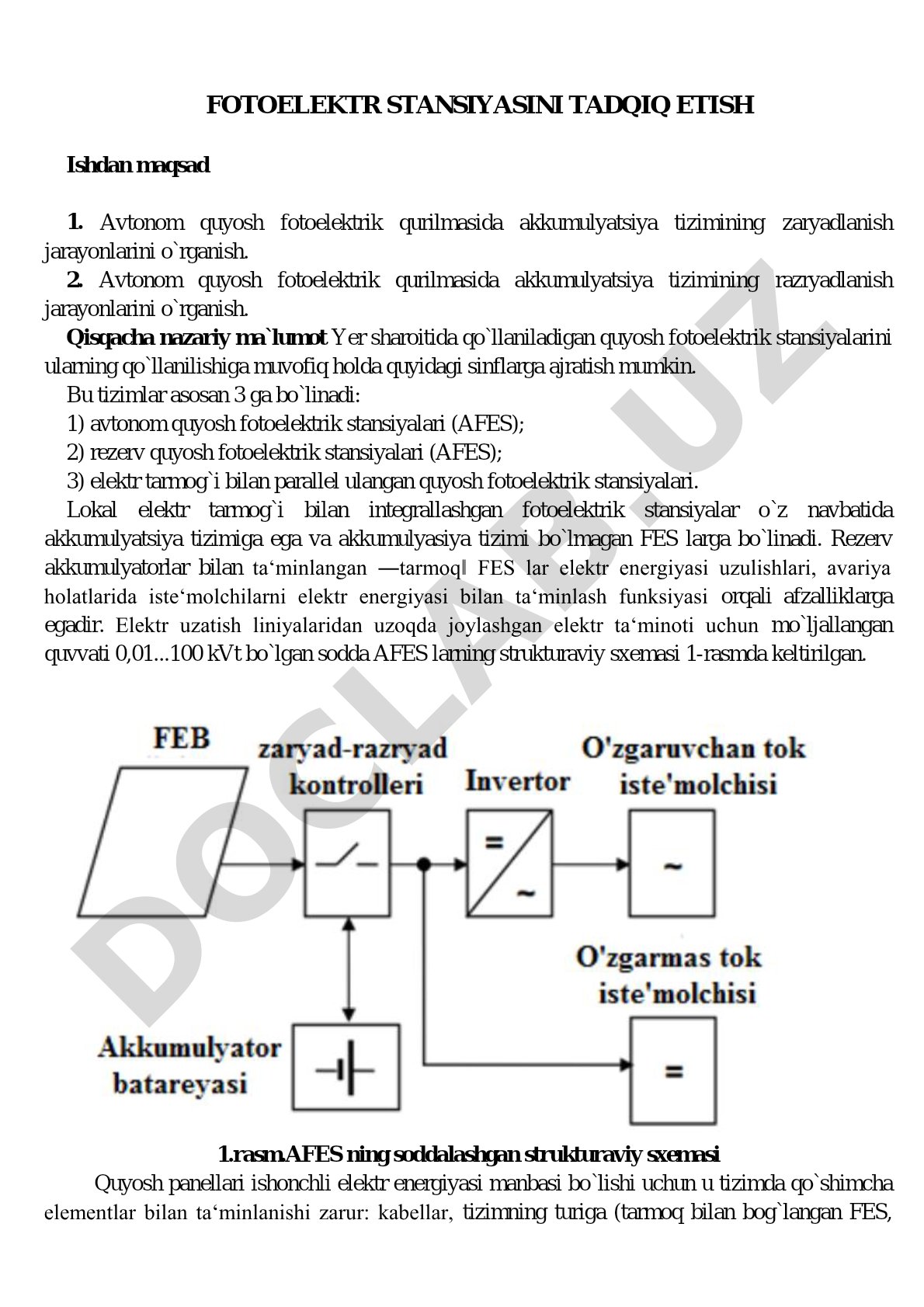 Fotoelektrik stansiyasini tadqiq etish