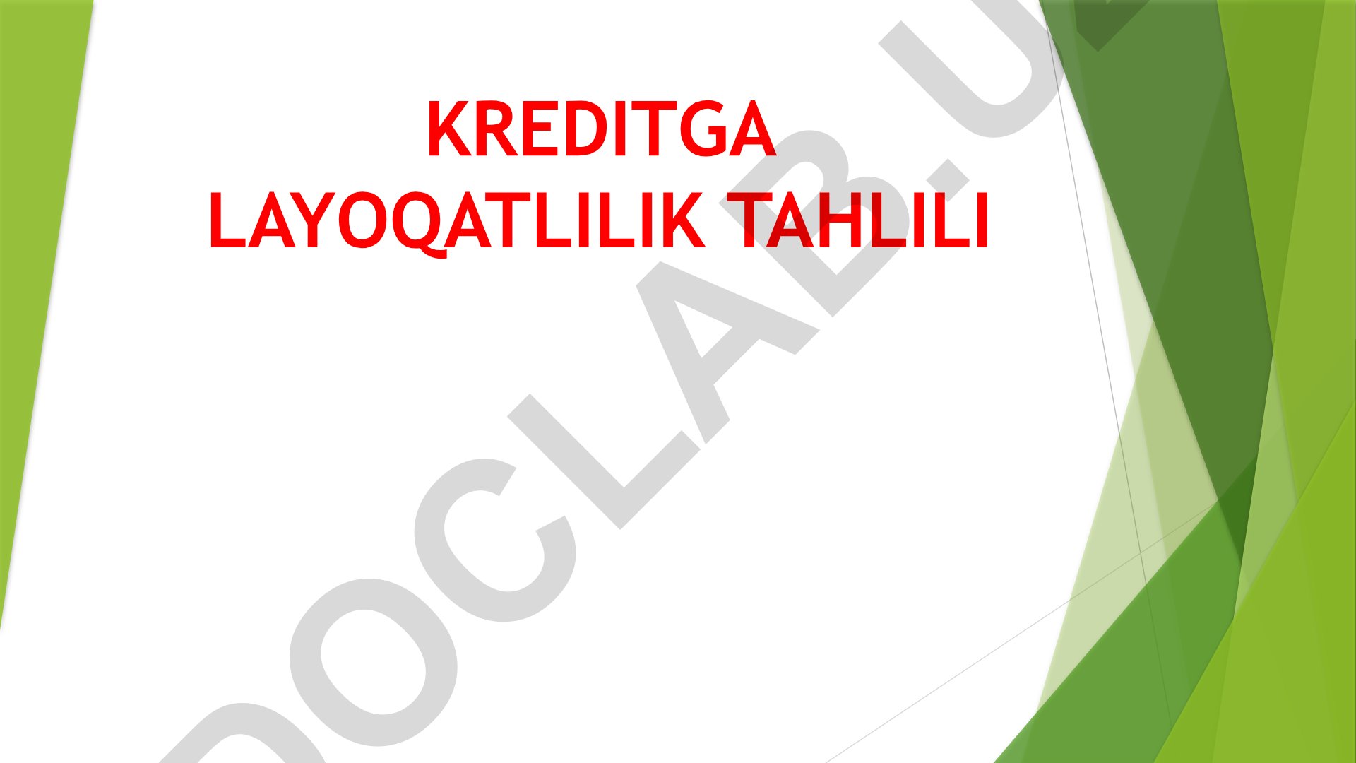 Kreditga layoqatlilik tahlili rejasi