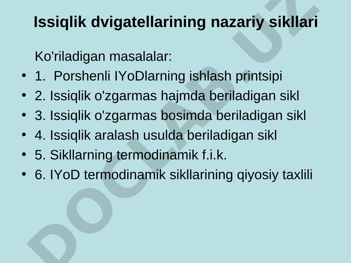 Issiqlik dvigatellarining nazariy sikllari