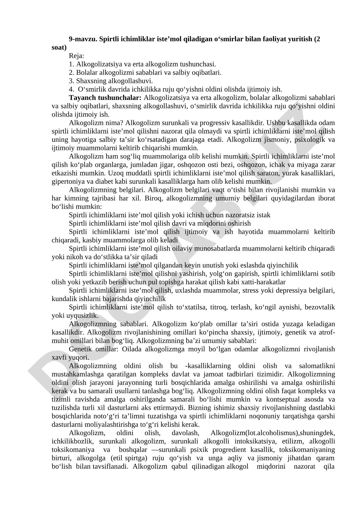 Spirtli ichimliklar iste'mol qiladigan o'smirlar bilan faoliyat yuritish