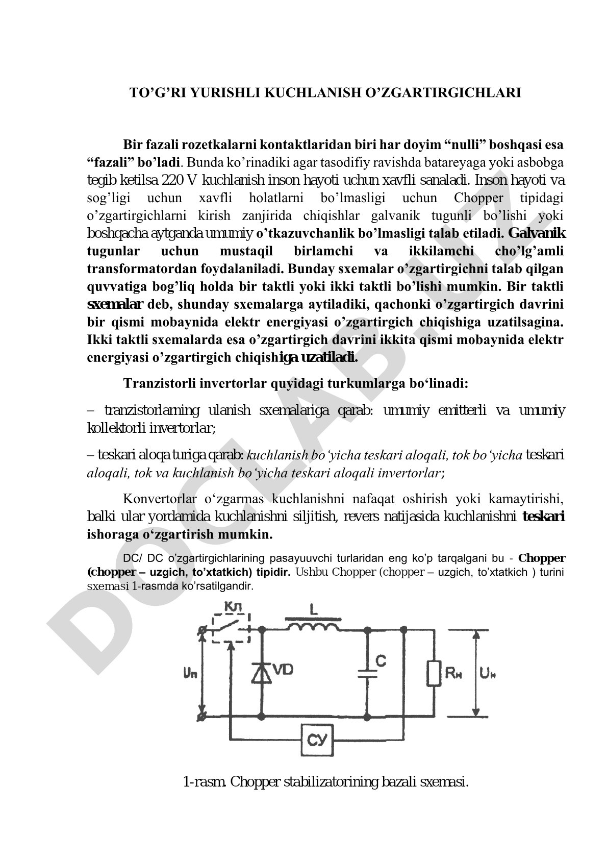 To'g'ri yurishli kuchlanish o'zgartirgichlari