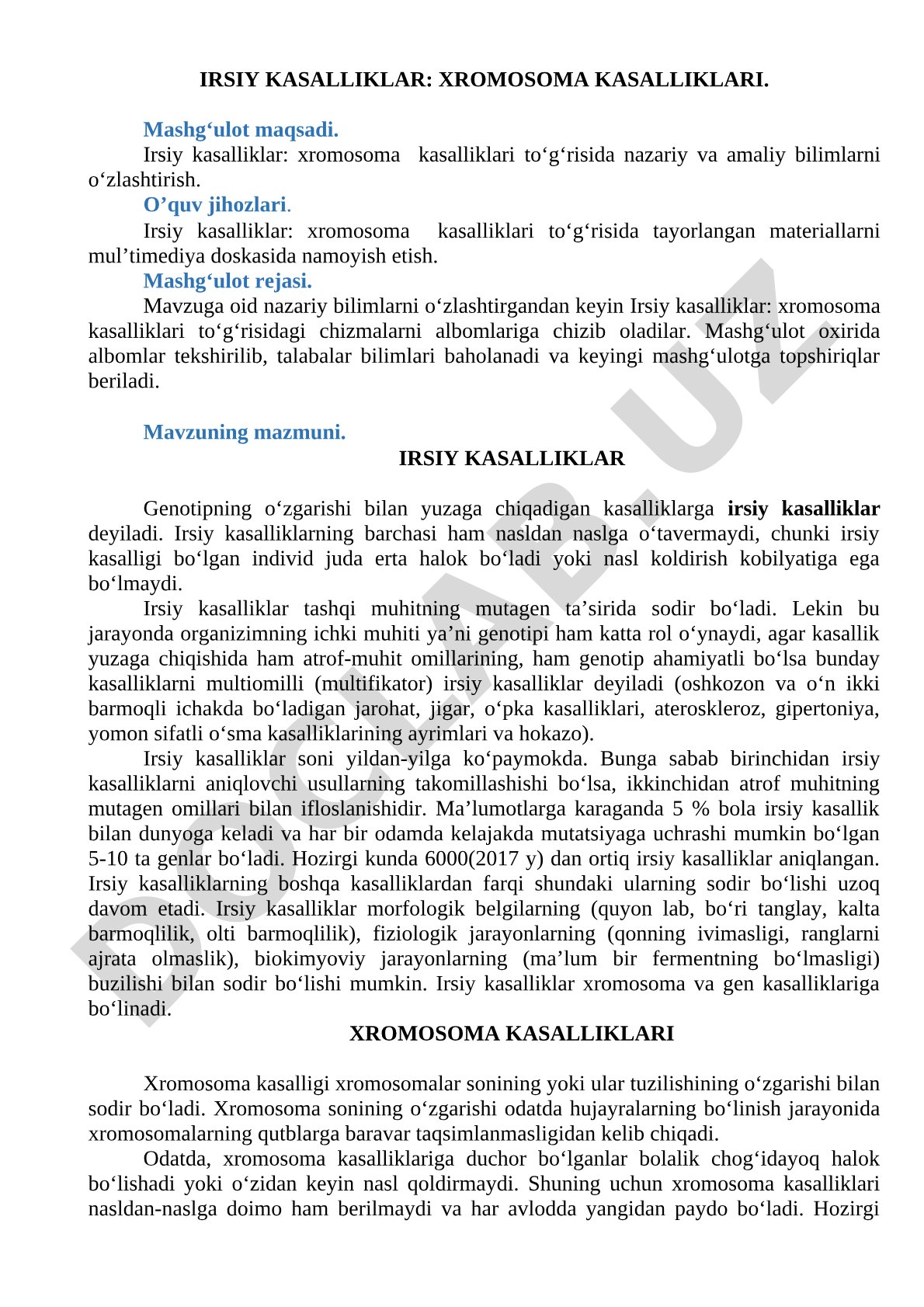 Irsiy kasalliklar: xromosoma kasalliklari