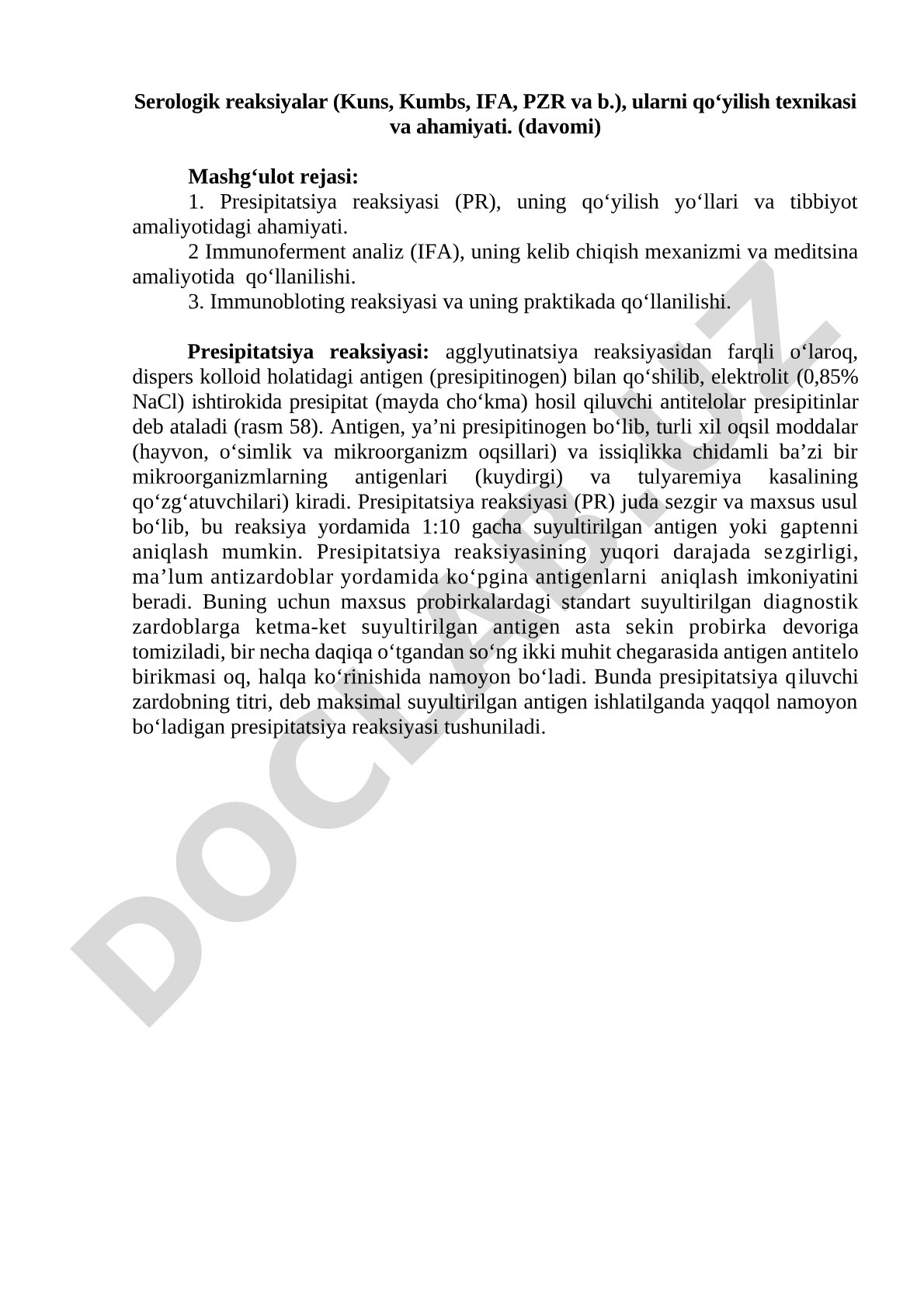 Serologik reaksiyalar: presipitatsiya, IFA, immunobloting