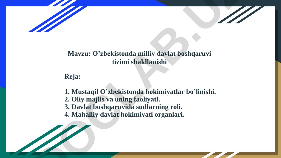 O’zbekistonda milliy davlat boshqaruvi tizimi shakllanishi