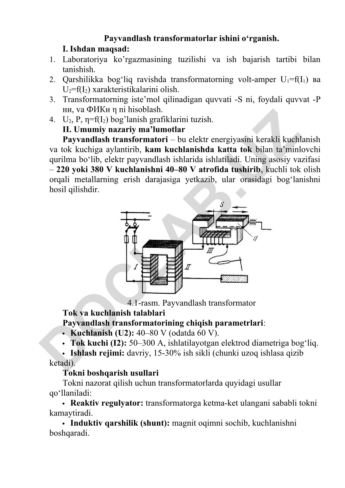 Payvandlash transformatorlar ishini o‘rganish