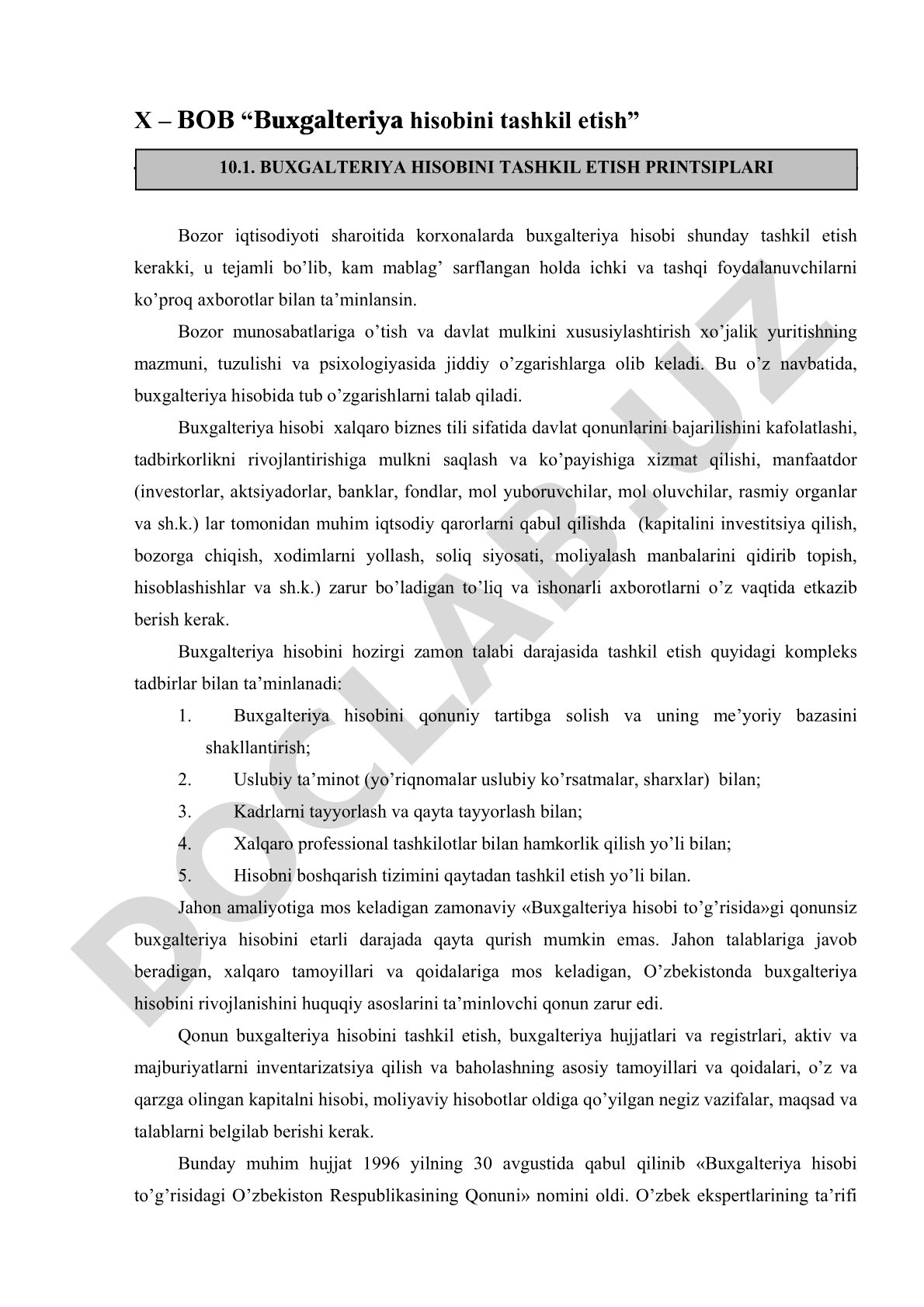 Buxgalteriya hisobini tashkil etish prinsiplari