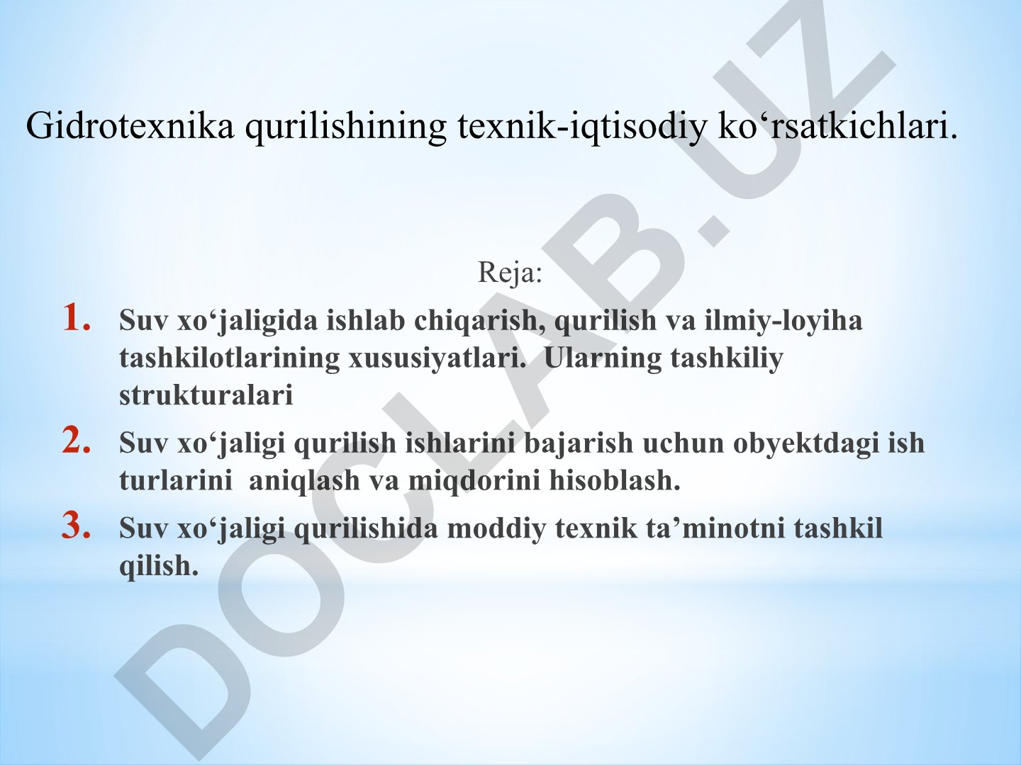 Suv xo'jaligida ishlab chiqarish, qurilish va ilmiy-loyiha tashkilotlarining xususiyatlari
