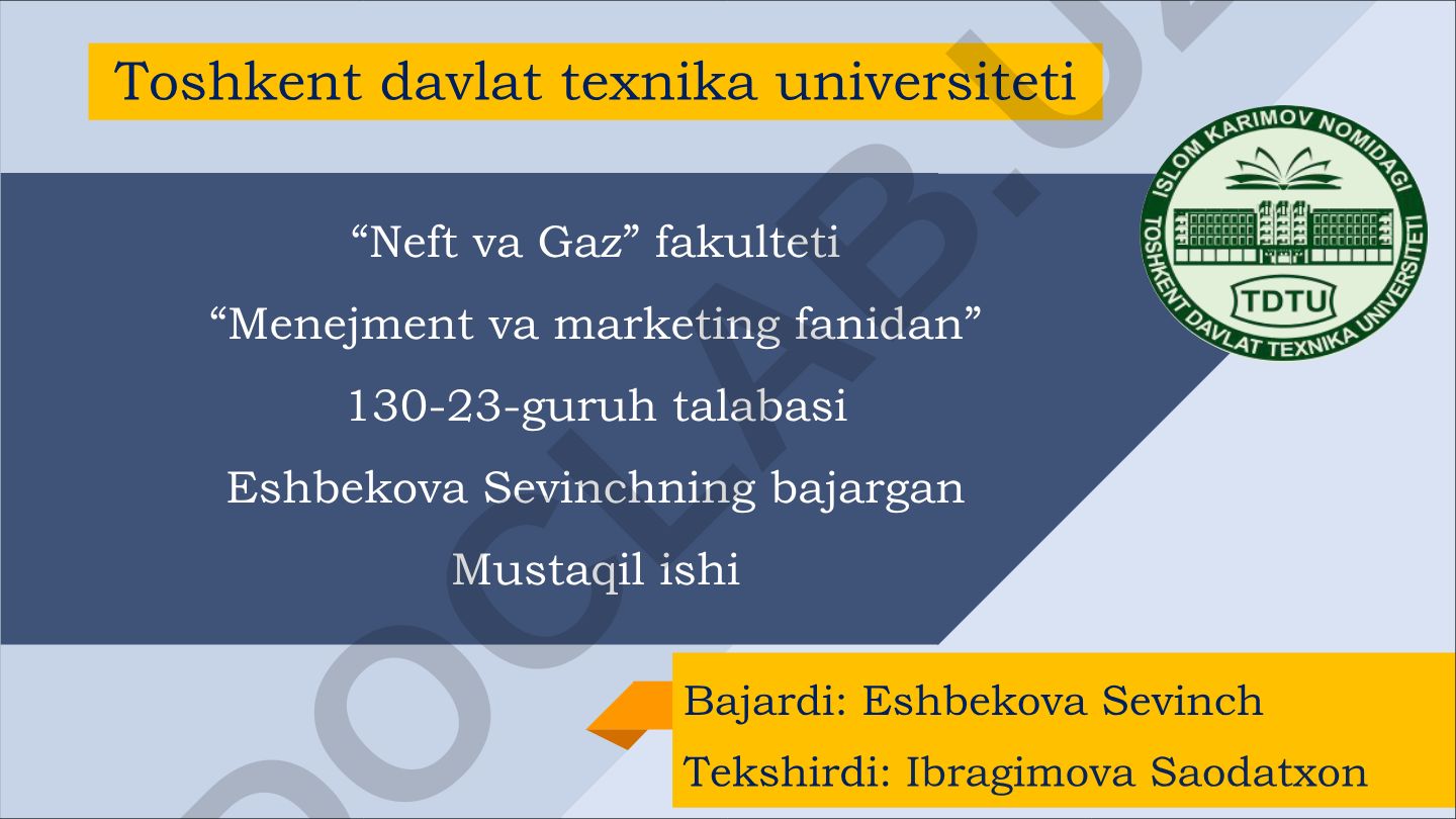 Menejment va marketing fanidan mustaqil ish