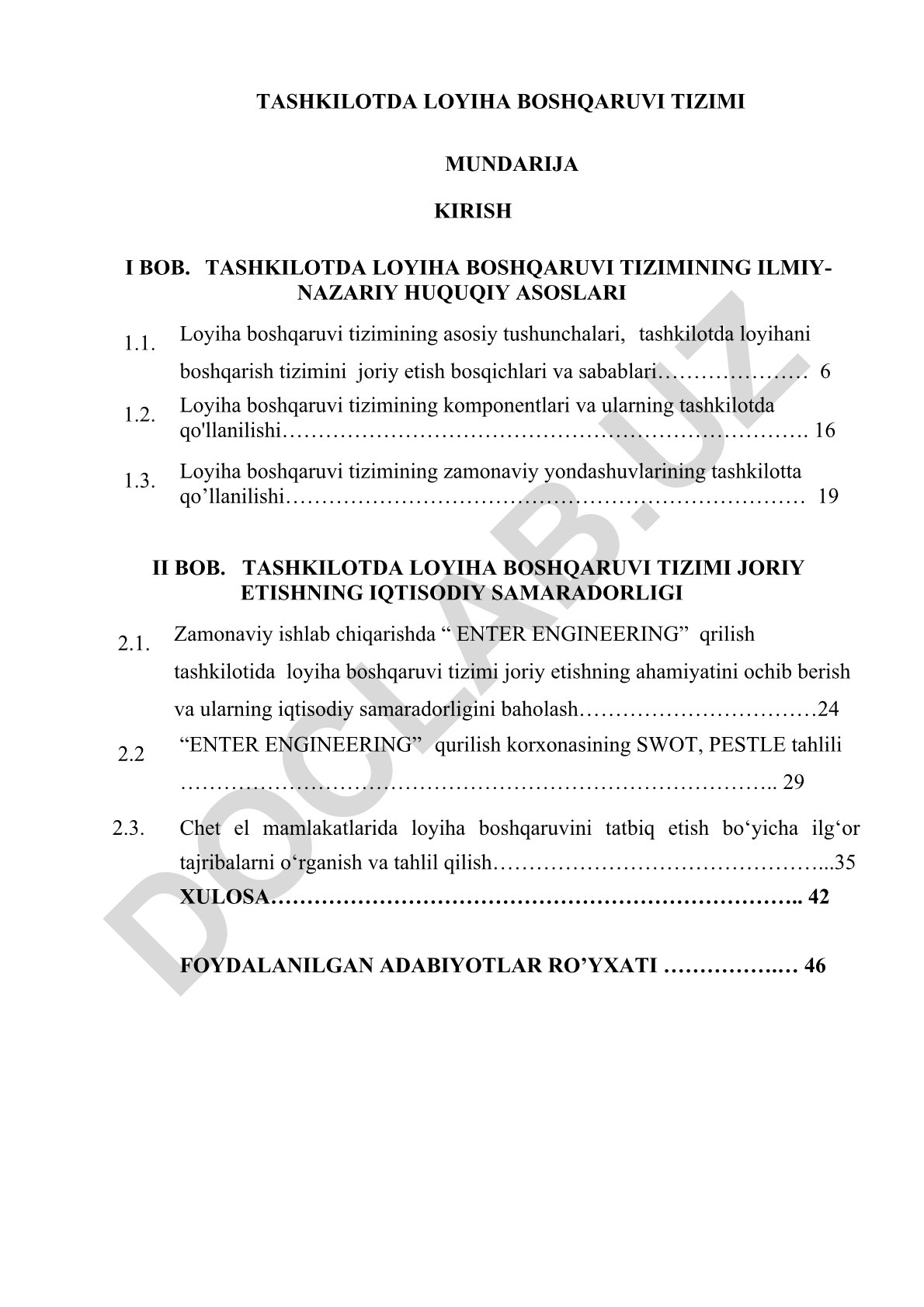 Tashkilotda loyiha boshqaruvi tizimi