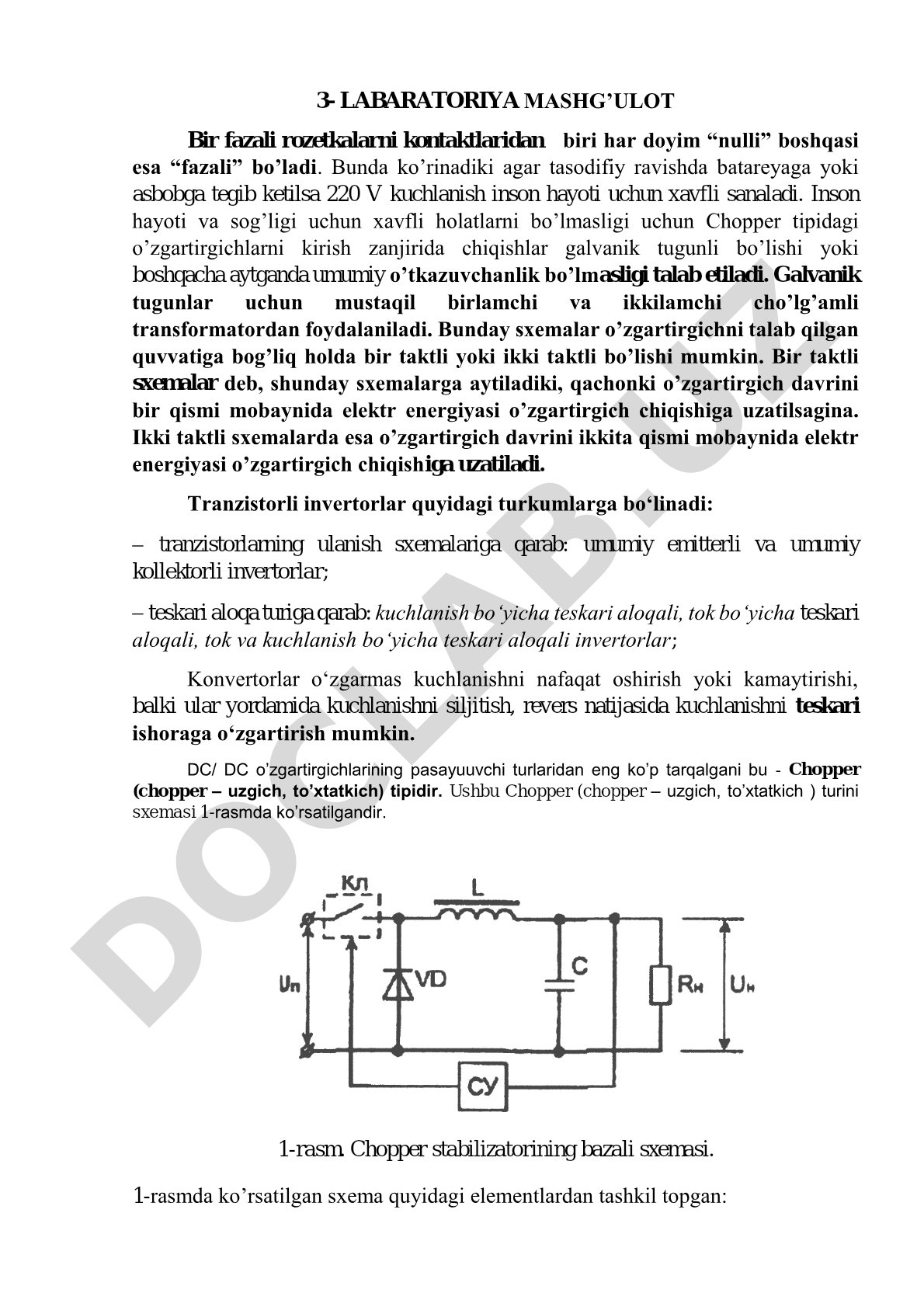 Bir fazali rozetkalarning kontaktlari va Chopper tipidagi o'zgartirgichlar