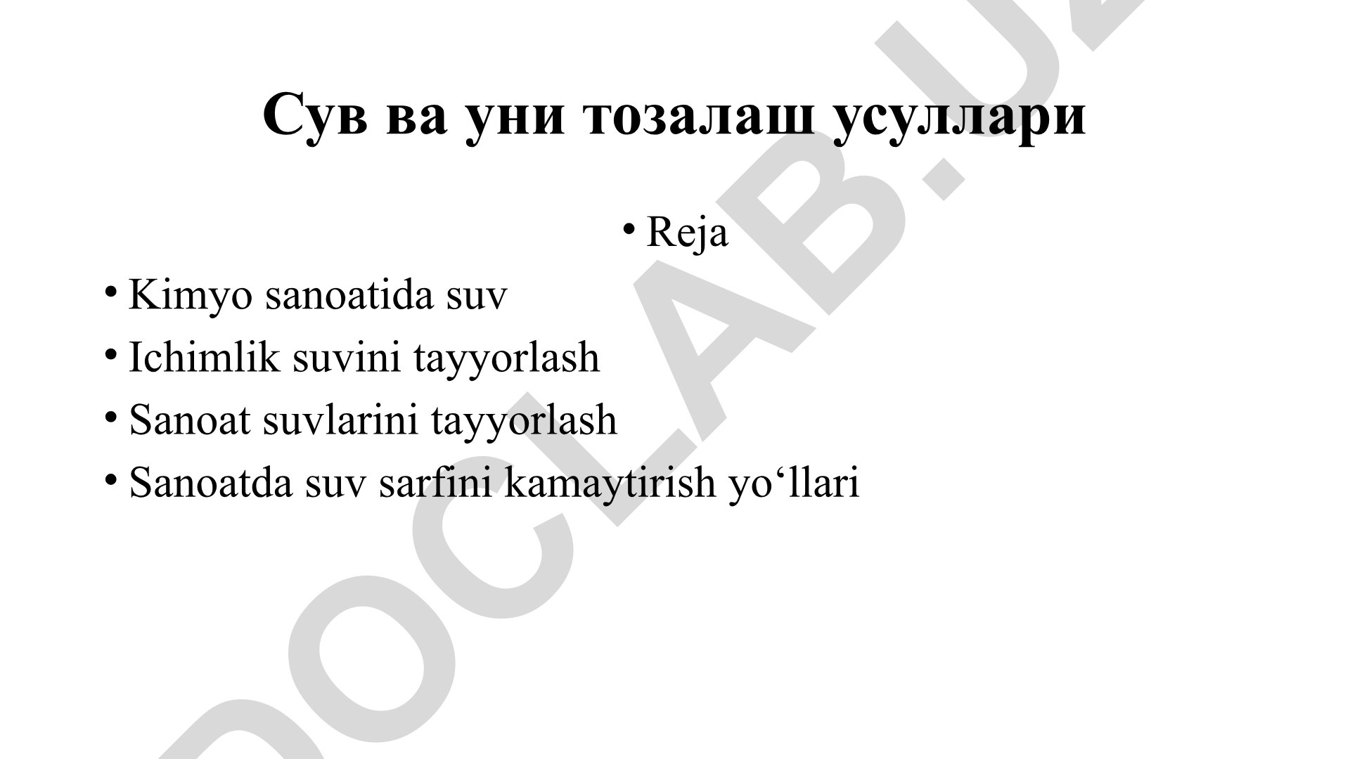 Suv va uni tozalash usullari