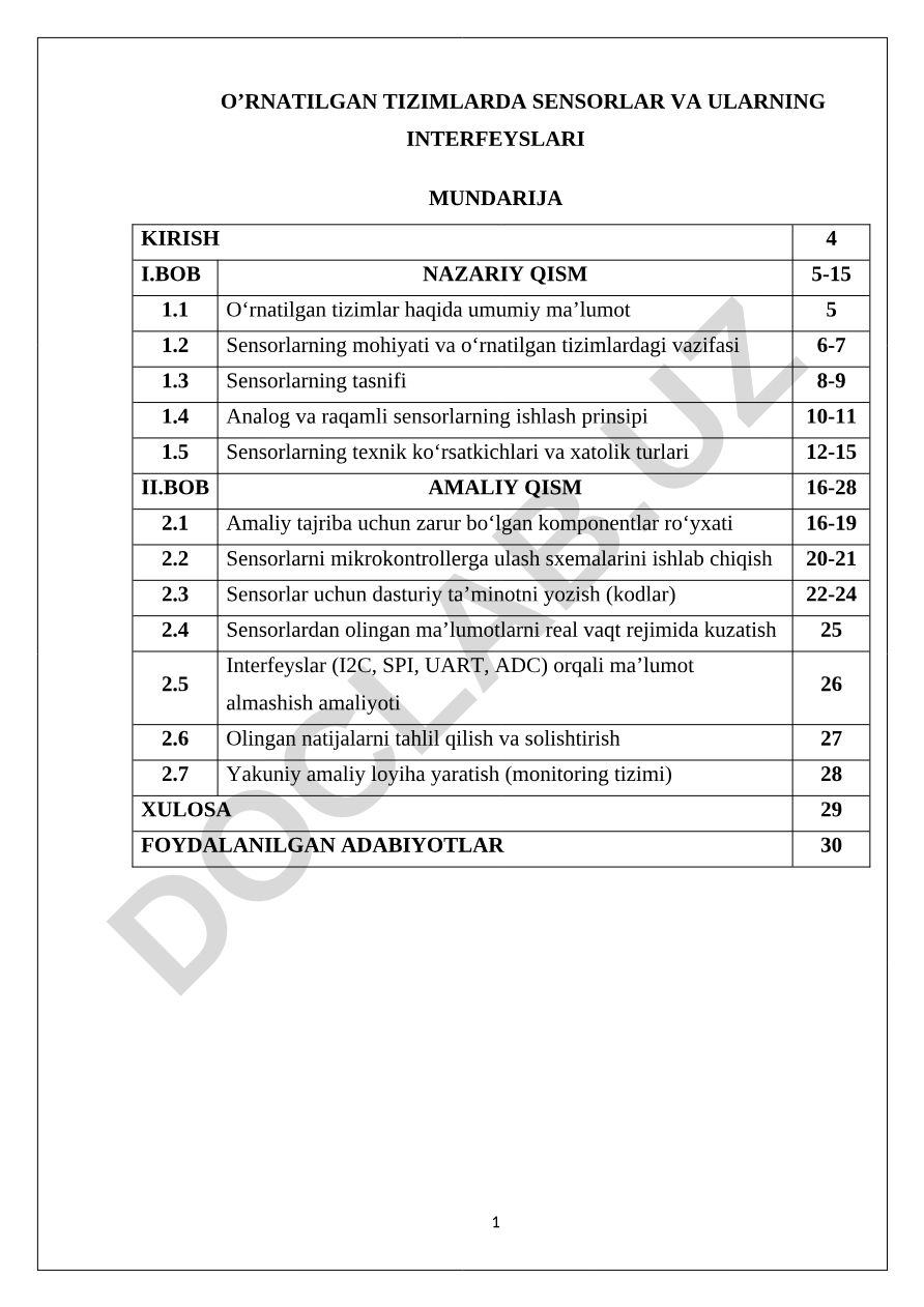 O'rnatilgan tizimlarda sensorlar va ularning interfeyslari