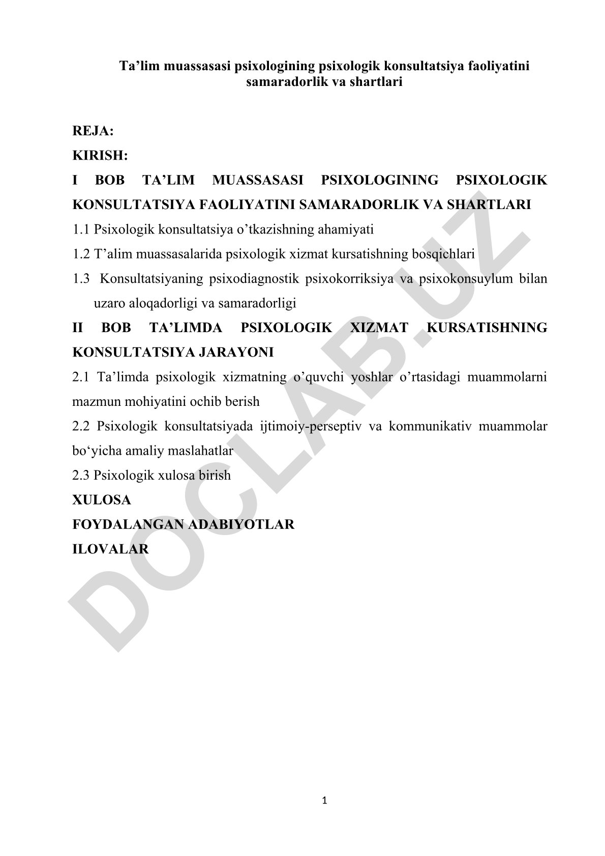 Ta’lim muassasasi psixologining psixologik konsultatsiya faoliyatini samaradorlik va shartlari