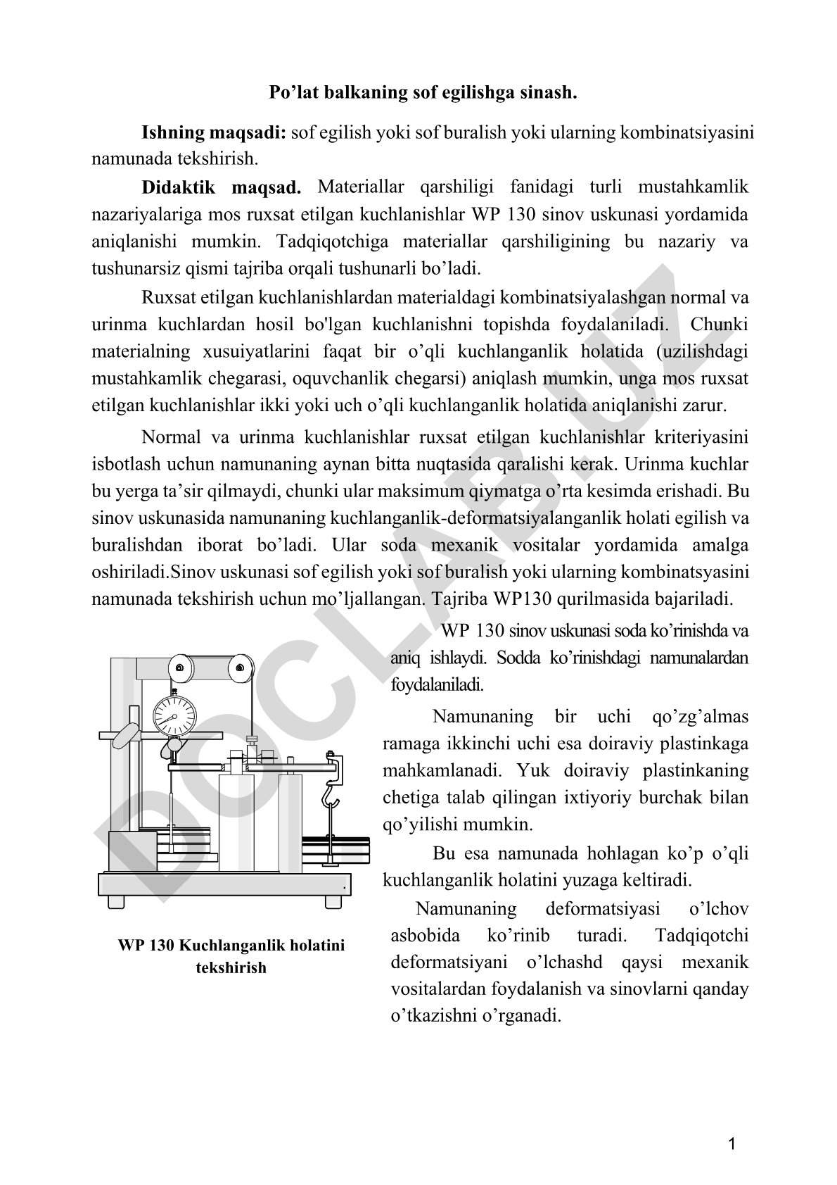 Po'lat balkaning sof egilishga sinashi