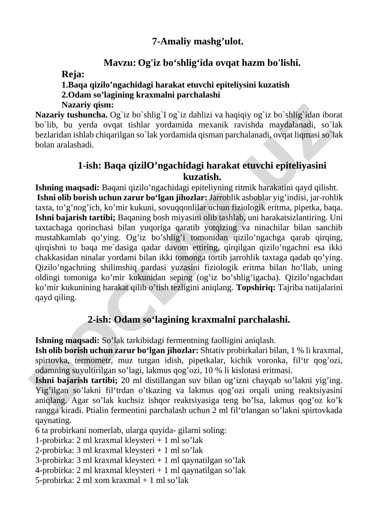 Og'iz bo'shlig'ida ovqat hazm bo'lishi