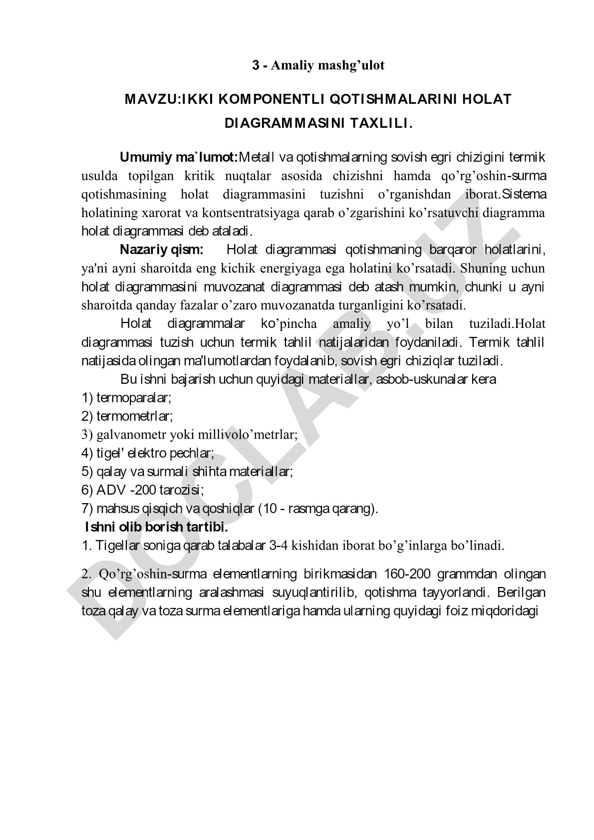 Ikki komponentli qotishmalar holat diagrammasi tahlili