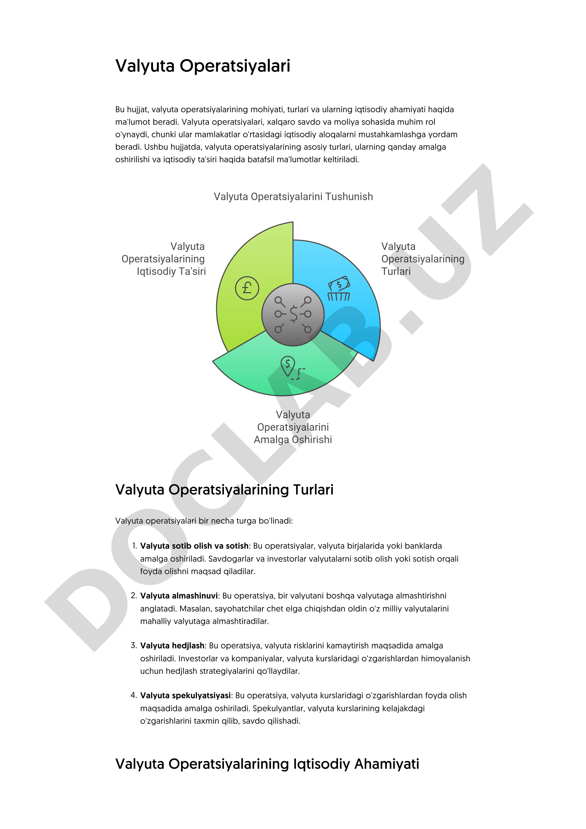 Valyuta operatsiyalari turlari va iqtisodiy ahamiyati