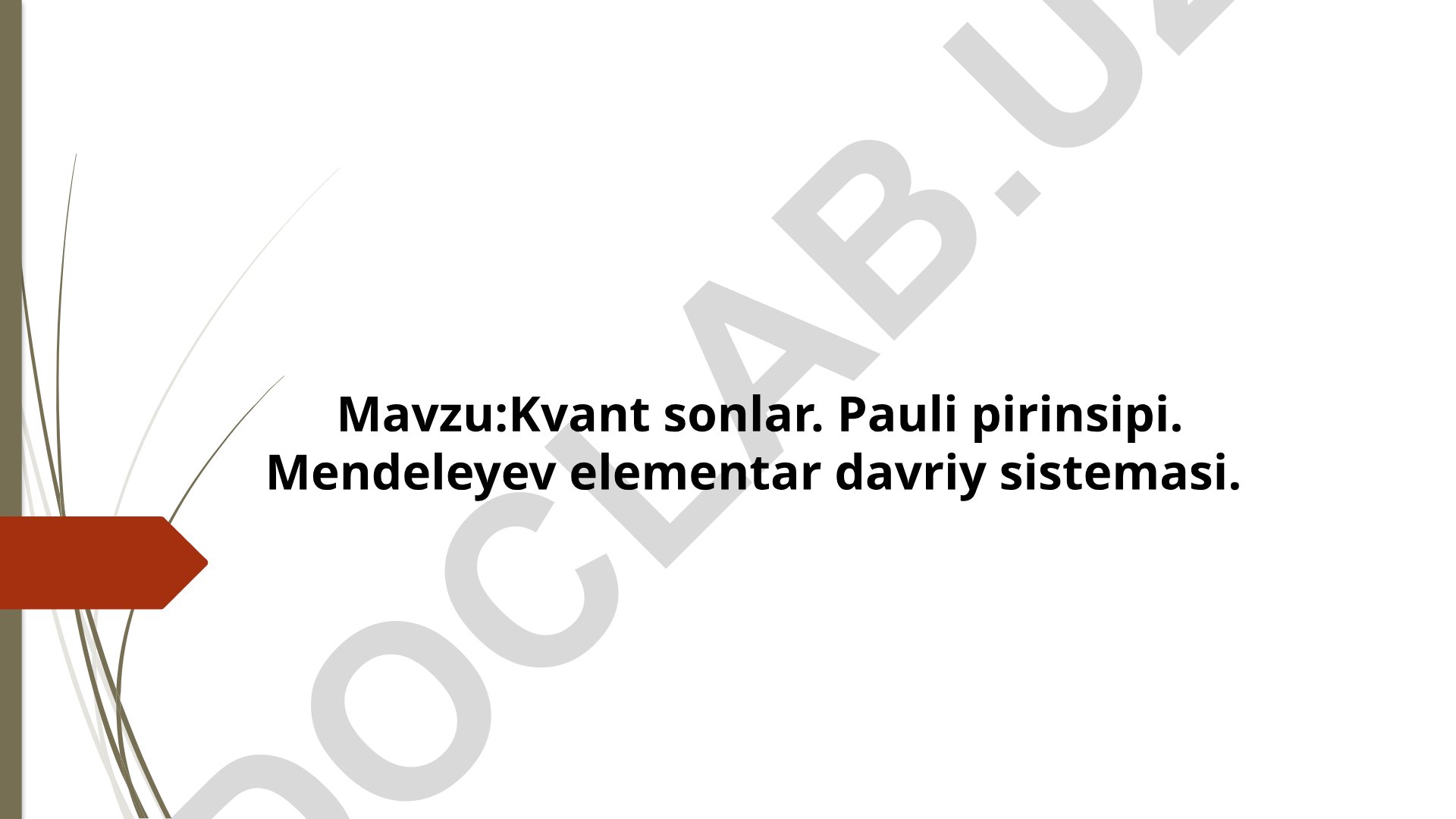 Kvant sonlar. Pauli pirinsipi. Mendeleyev elementar davriy sistemasi