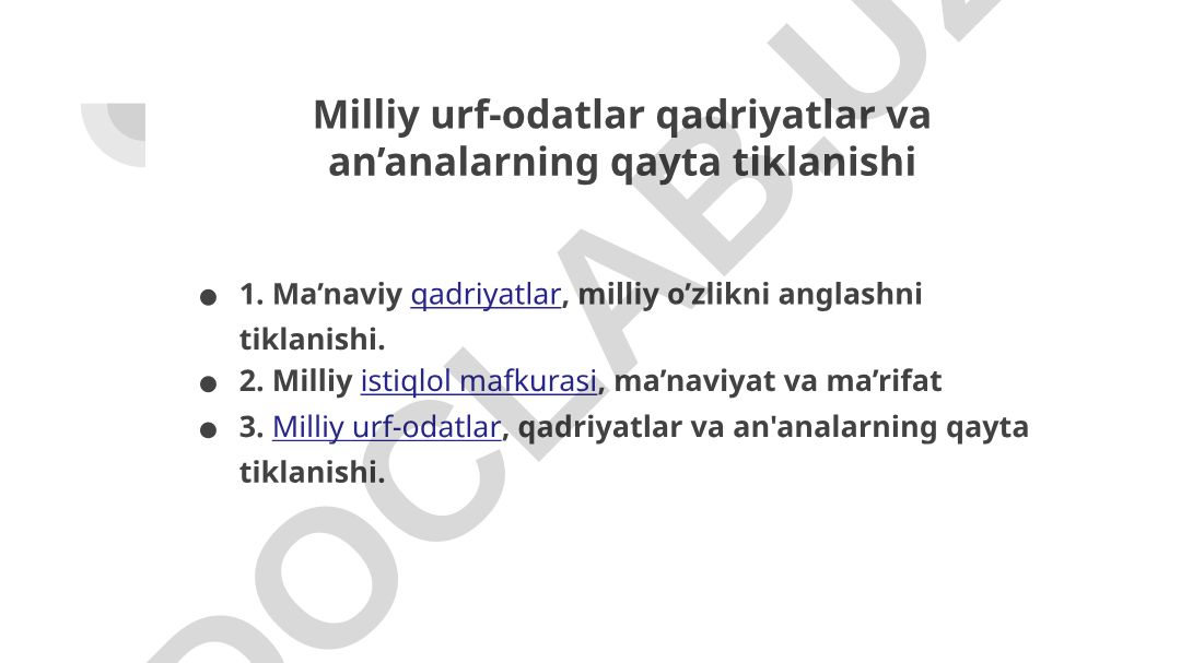 Milliy urf-odatlar qadriyatlar va an'analarning qayta tiklanishi