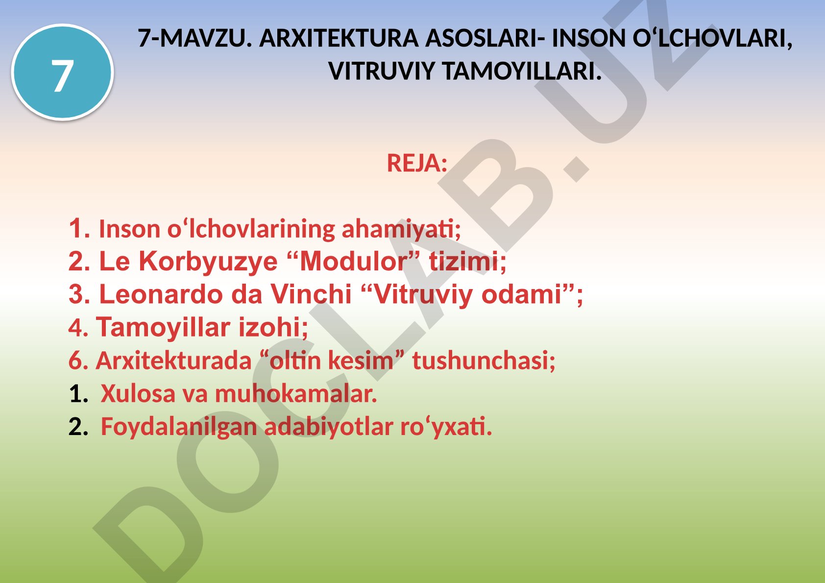 Arxitektura asoslari - inson o'lchovlari va Vitruviy tamoyillari